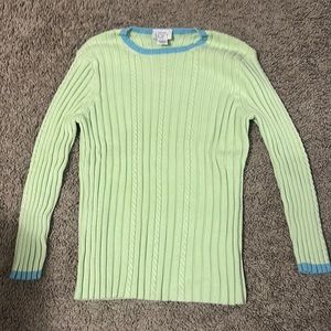 Loft Ann Taylor Women’s large light green sweater with accents of sky blue